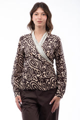 Bedruckte Voile-Bluse mit seitlichem Wickeldesign