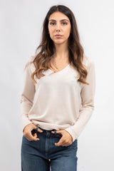 Pullover mit V-Ausschnitt aus Wolle und Kaschmir, Cremefarben