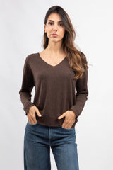 Pullover mit V-Ausschnitt aus Wolle und Kaschmir, Dunkelbraun